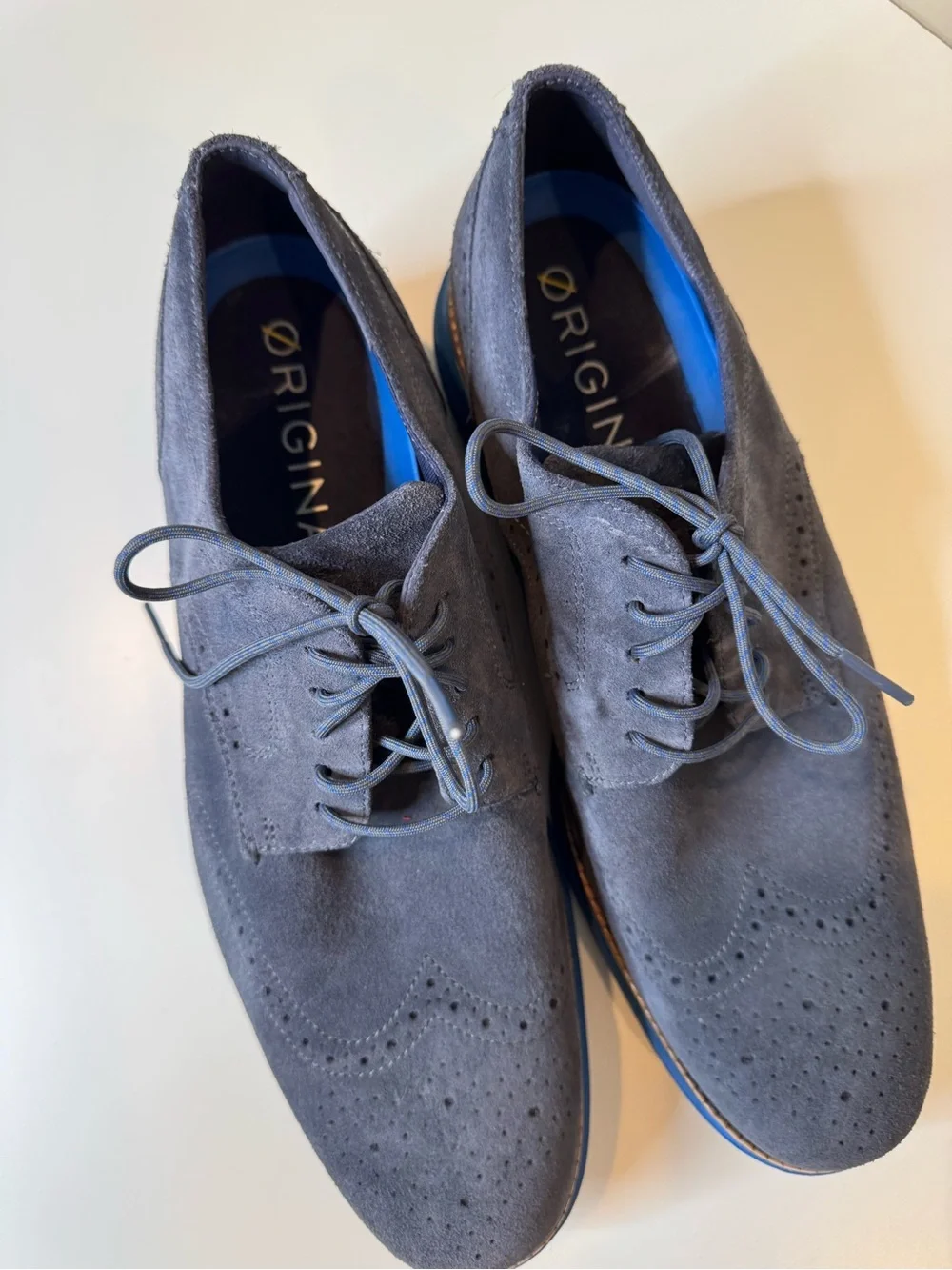 Cole Haan ØriginalGrand Wingtip Oxford Blue Suede Shoes Men’s Size 12M